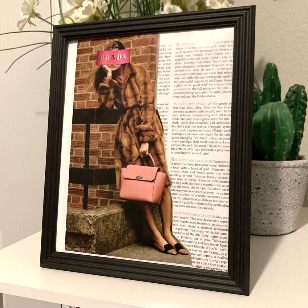 Vintage Street Style Collage Fur Coat Pink Bag Wall Art Print